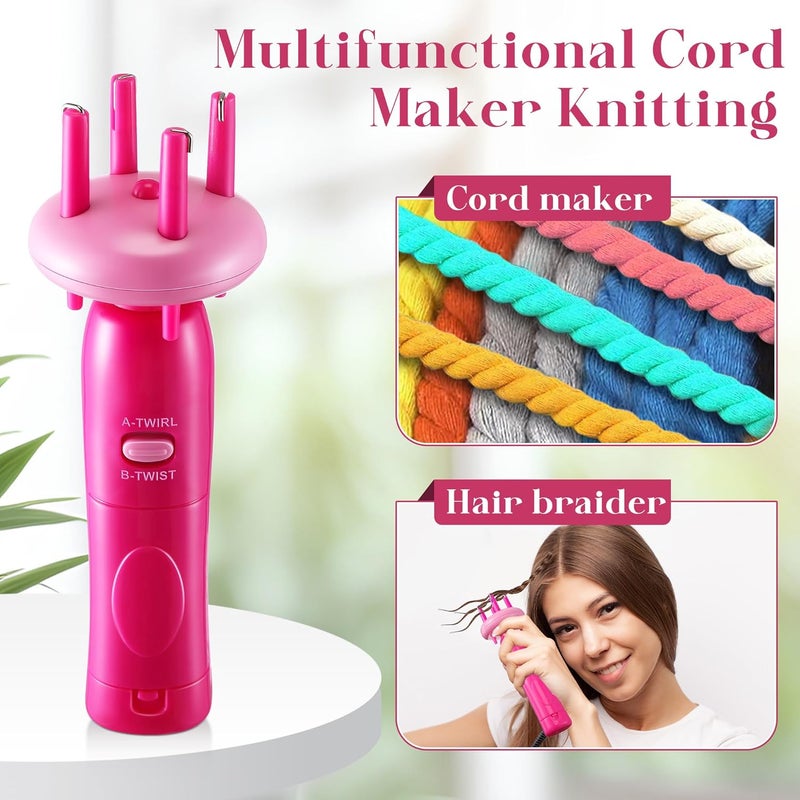 Enhon Cord Maker Portable Fringe Twister, Handheld Cord Maker for Craft Yarn Making Twister for Beginners(Pink) - Image 2